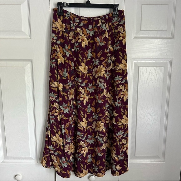 Vtg LL Bean Floral Pull On Midi Skirt Sz M Dark Cottagecore Peasant Y2K Boho - Picture 3 of 10